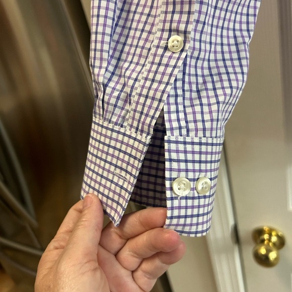 Michael Kors MENS No Iron Button Down Dress Shirt Sz 16.5 Purple and Blue plaid - Picture 5 of 5